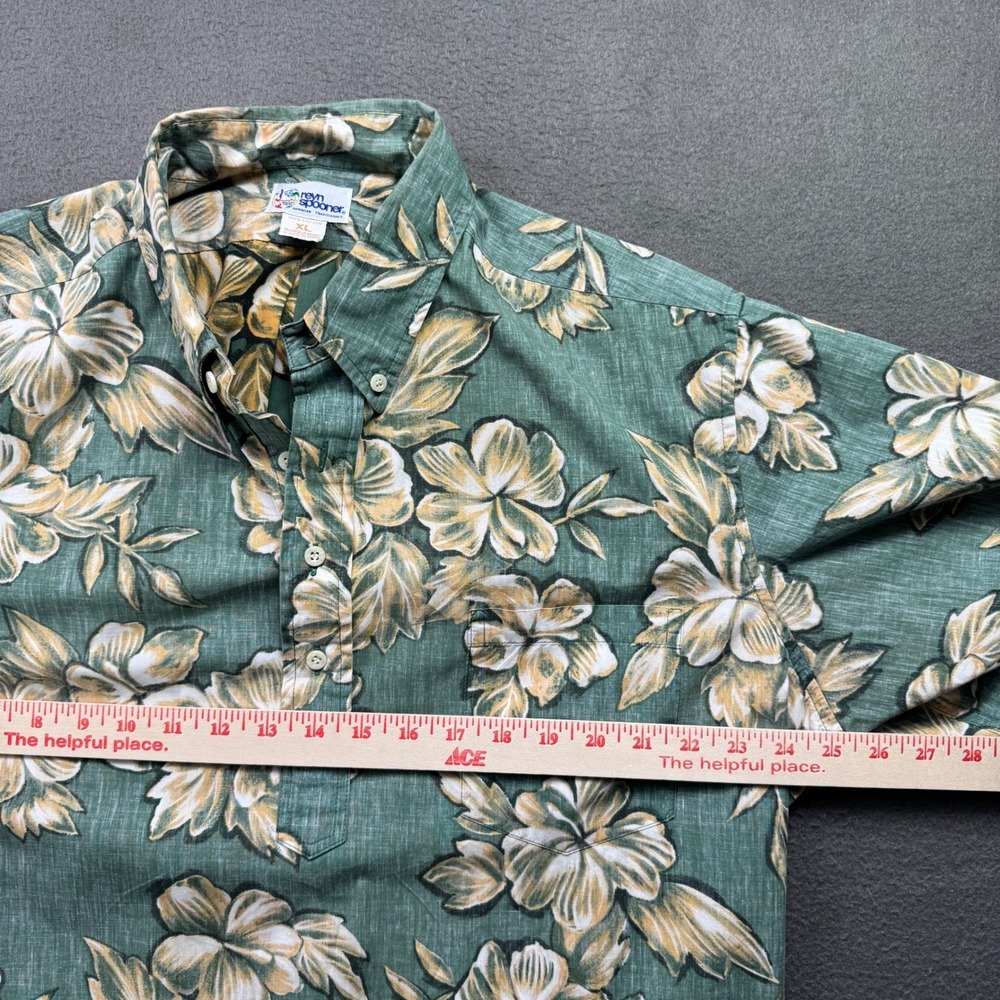 Vintage Reyn Spooner Shirt XL Green Hibiscus Cotton Pullover Hawaiian Aloha - Picture 5 of 9